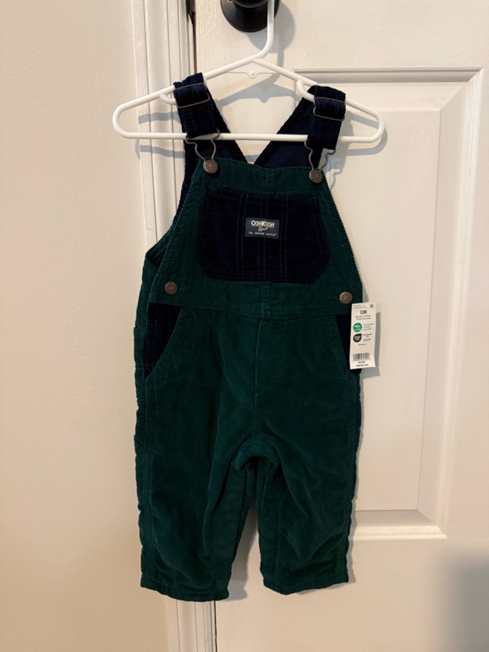 OshKosh B'gosh Dark Green Corduroy Overalls with Navy Bib